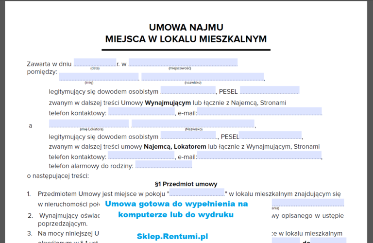 Umowa najmu mieszkania - Wzór PDF umowy wynajmu mieszkania